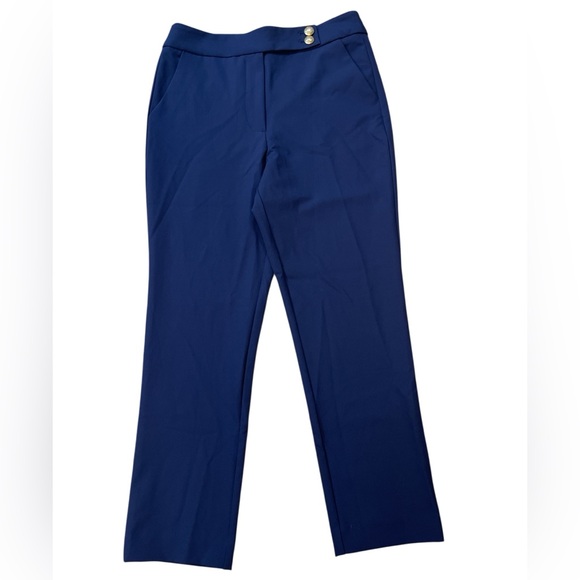 Quince Navy Straight Leg Cropped Pants with Gold Buttons - Picture 1 of 5